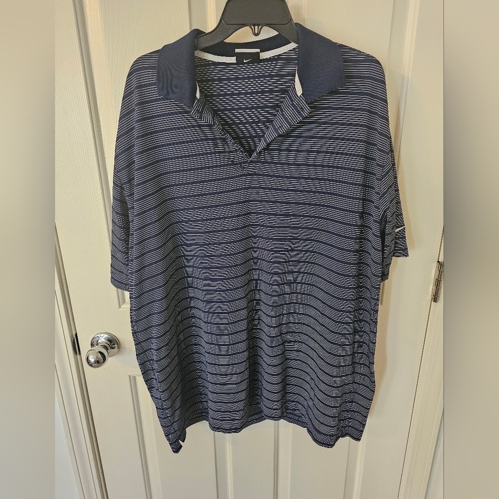 Nike Mens Dri-Fit Tour Performance Golf Polo Shirt Navy Blue White Striped XXL